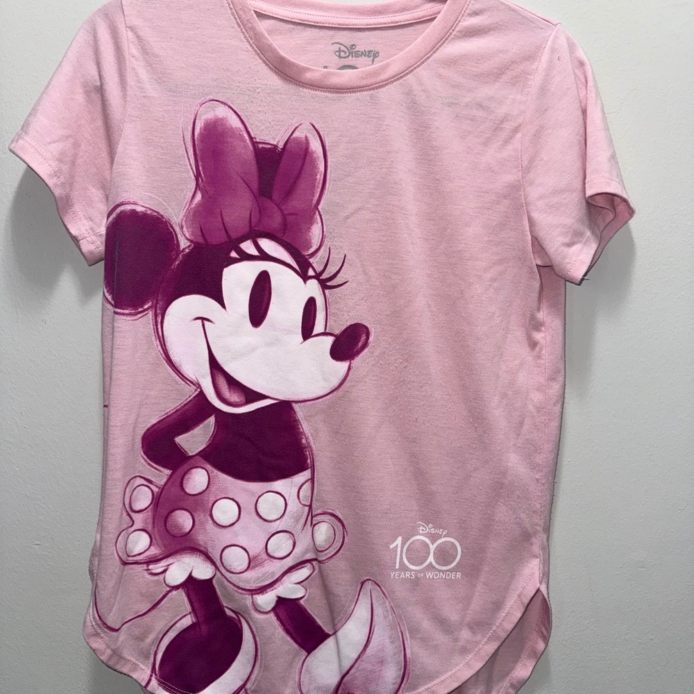 Disney 100 Minnie Mouse Girls M 7/8 Pink Graphic T Shirt Years of Wonder Tee